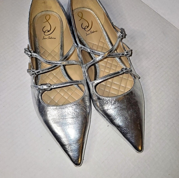 Sam Edelman Cass Flats Mary Jane Leather Silver Pointed Toe Women's Size 10.5 - Picture 8 of 11
